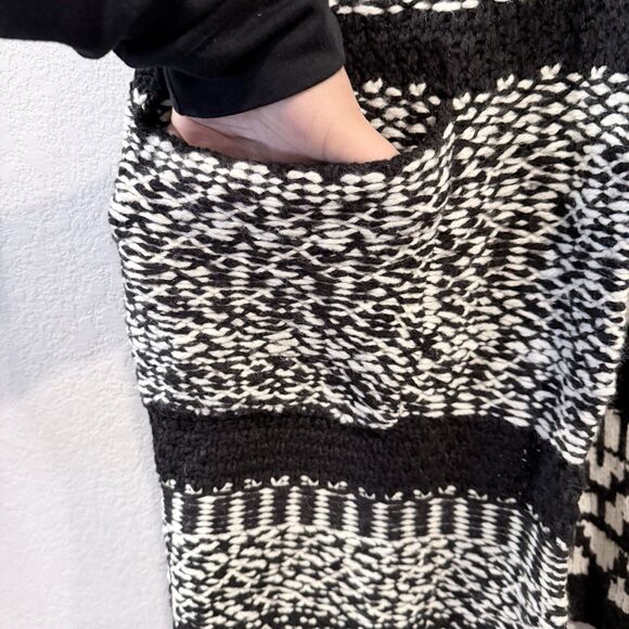 Lucky Brand Fair Isle Sweater Coat Shawl Collar Open Front Black Plus Size XXL - Picture 6 of 10